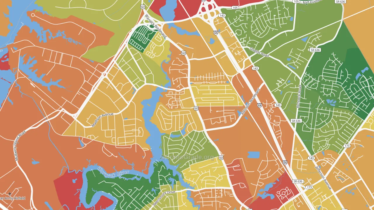Reservoir, Newport News, VA Map of Vandalism Rates