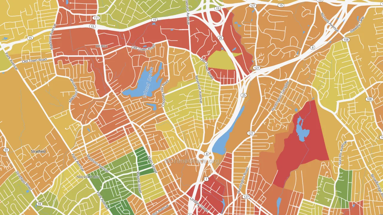 Reservoir-Whiskey Hill, Bridgeport, CT Map of Vandalism Rates