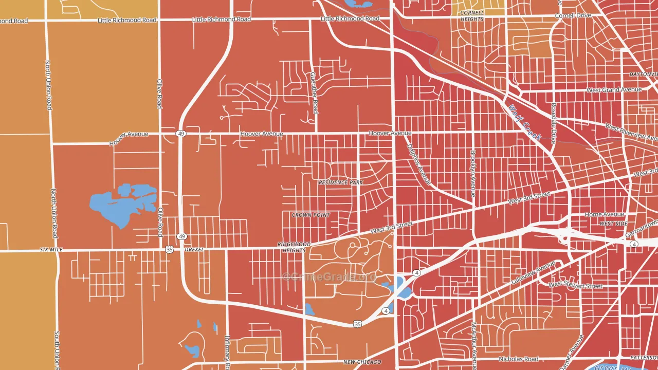Residence Park, Dayton, OH Map of Vandalism Rates