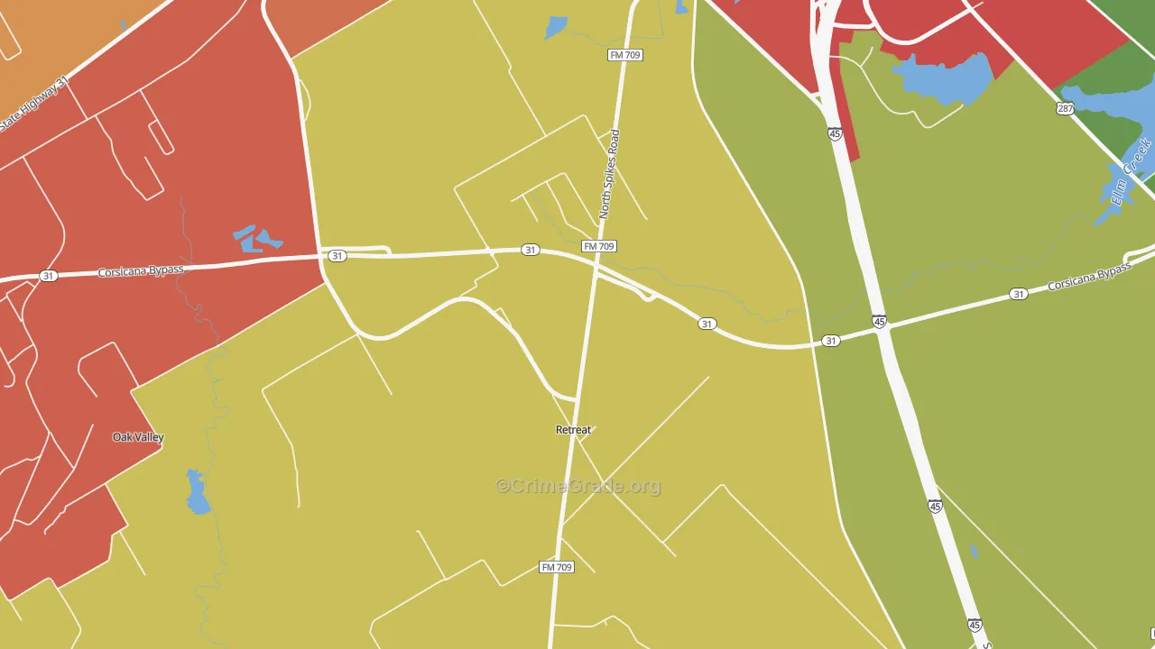 Retreat, TX Map of Vandalism Rates