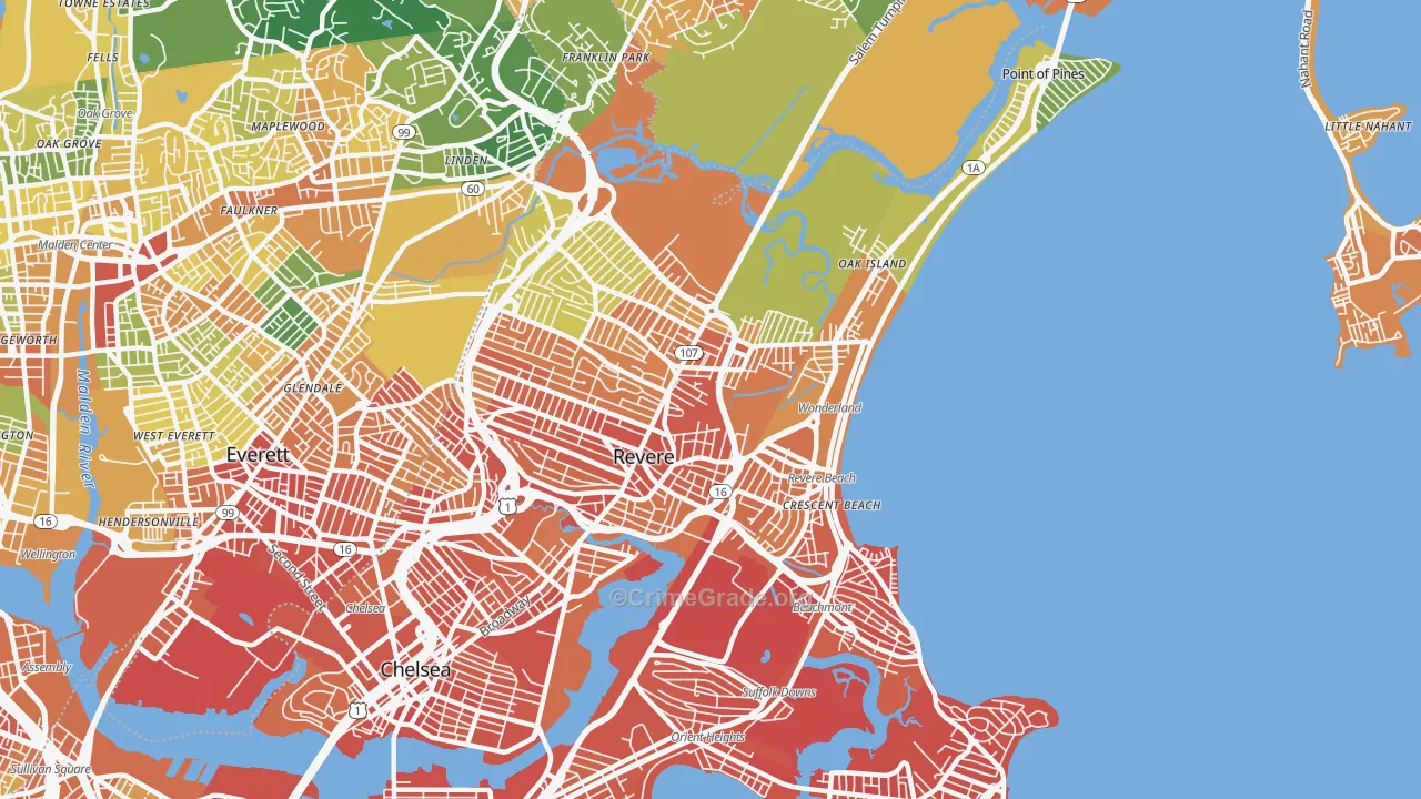 Revere, MA Map of Vandalism Rates