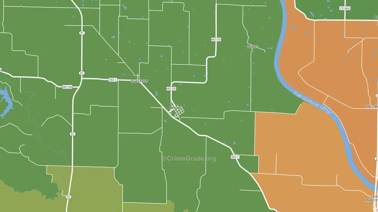Revere, MO Map of Vandalism Rates