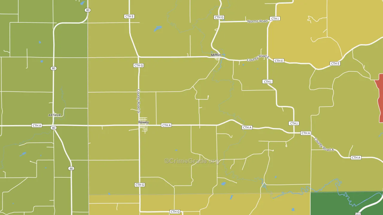 Rewey, WI Map of Vandalism Rates