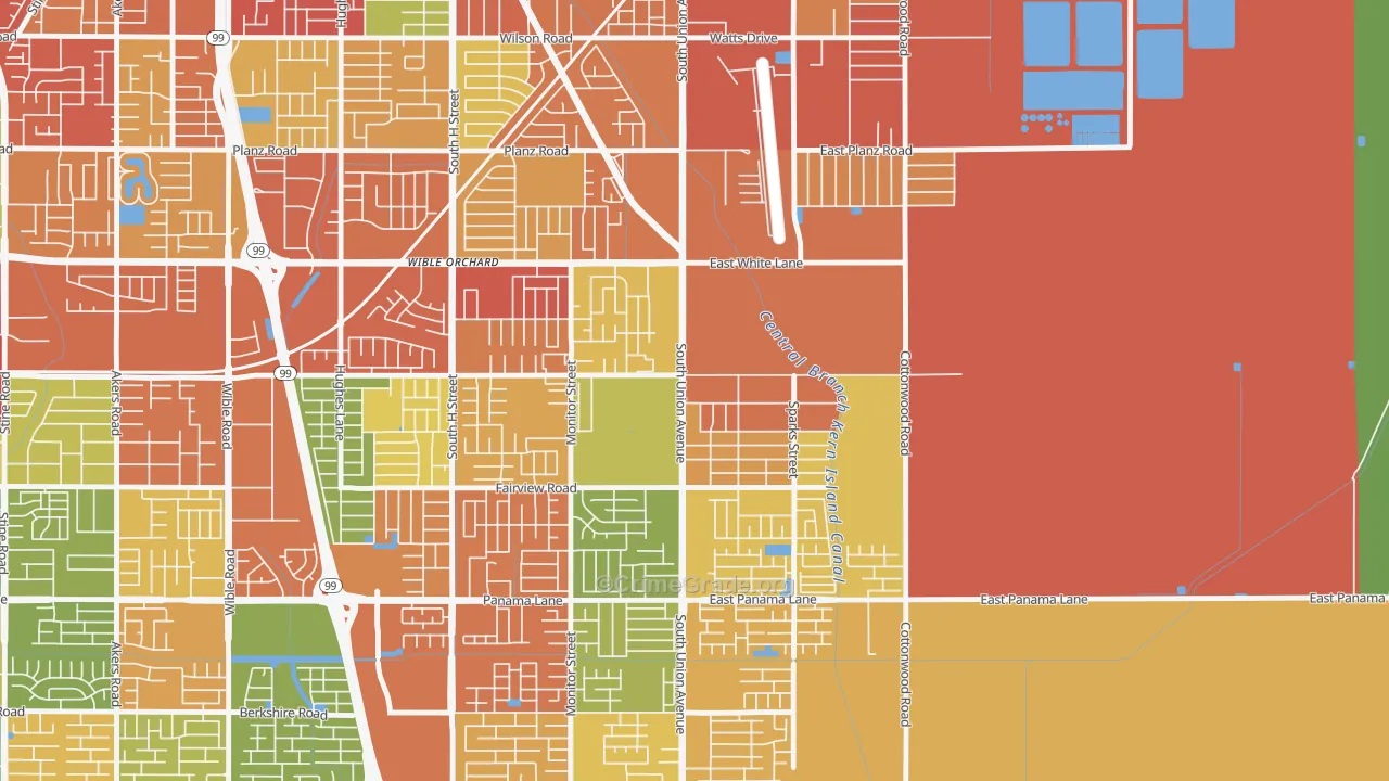 Rexland Acres, Bakersfield, CA Map of Vandalism Rates