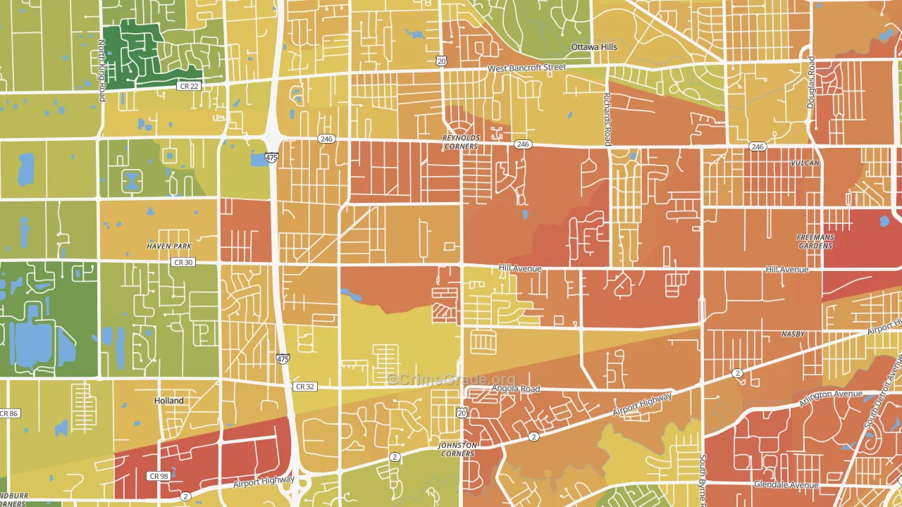 Reynolds Corners, Toledo, OH Map of Vandalism Rates