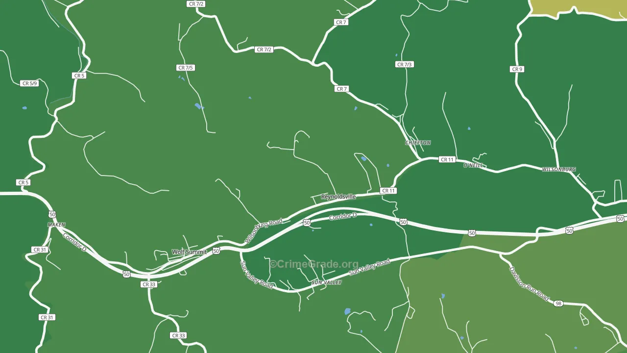 Reynoldsville, WV Map of Vandalism Rates