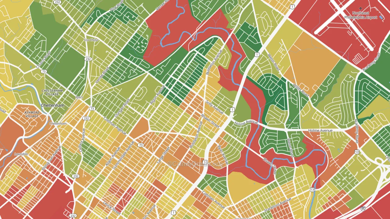 Rhawnhurst, Philadelphia, PA Map of Vandalism Rates