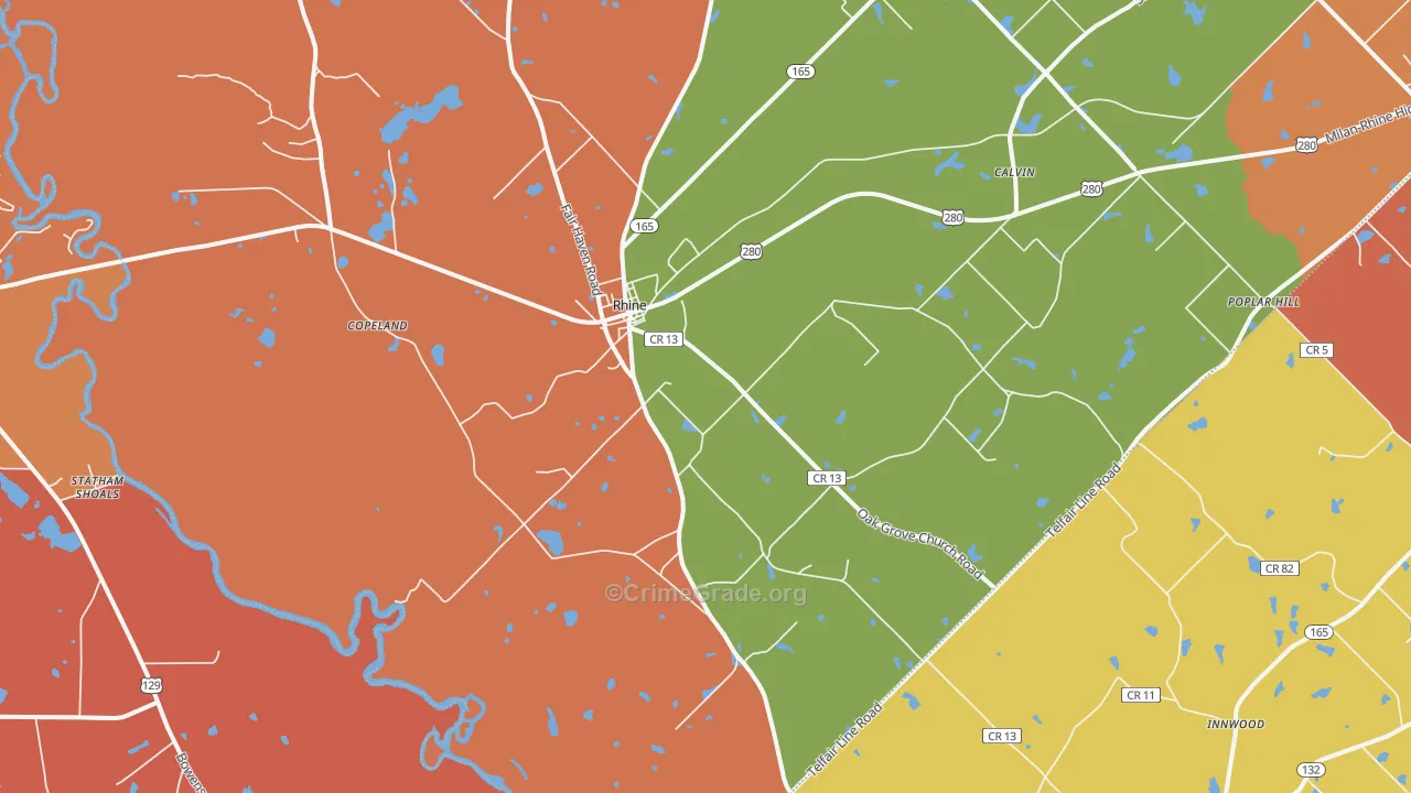 Rhine, GA Map of Vandalism Rates