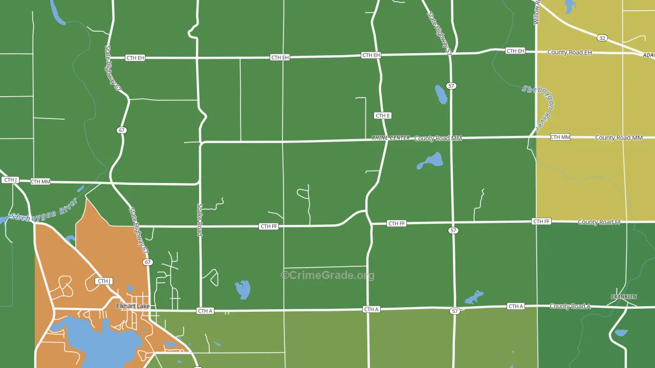 Rhine, WI Map of Vandalism Rates