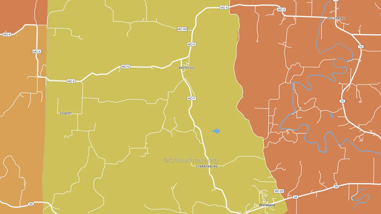 Rhineland, MO Map of Vandalism Rates
