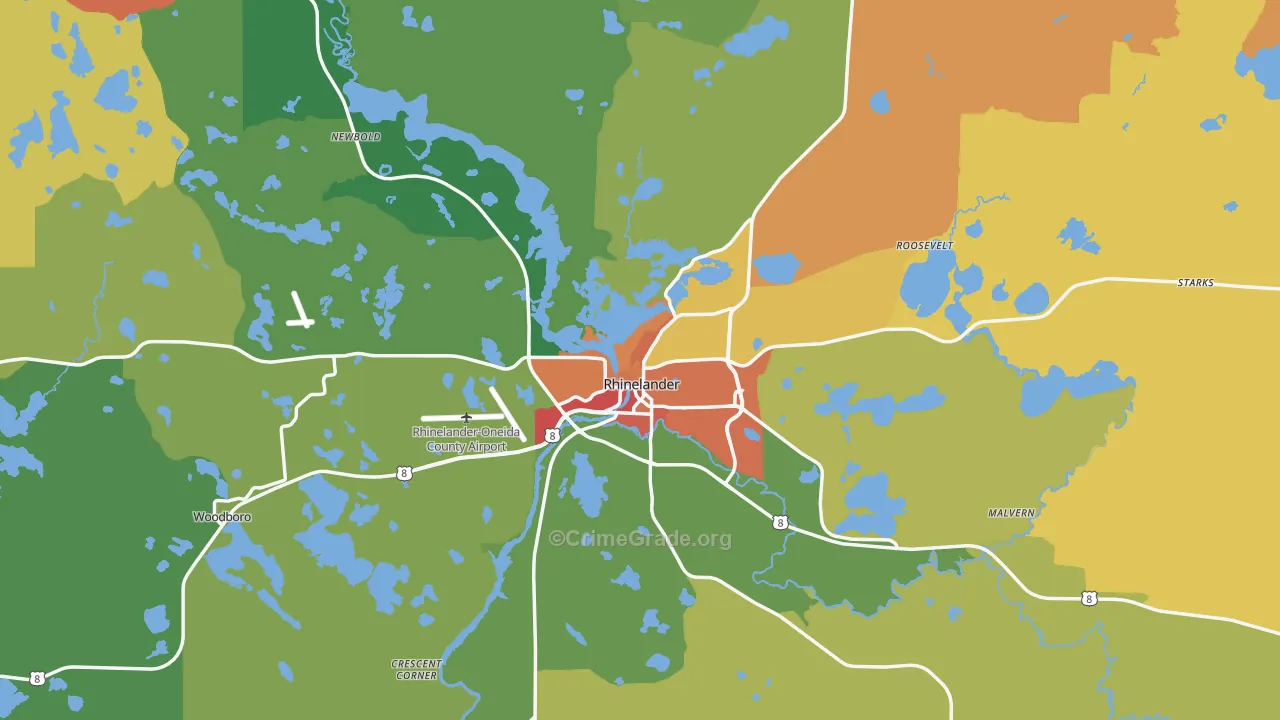 Rhinelander, WI Map of Vandalism Rates