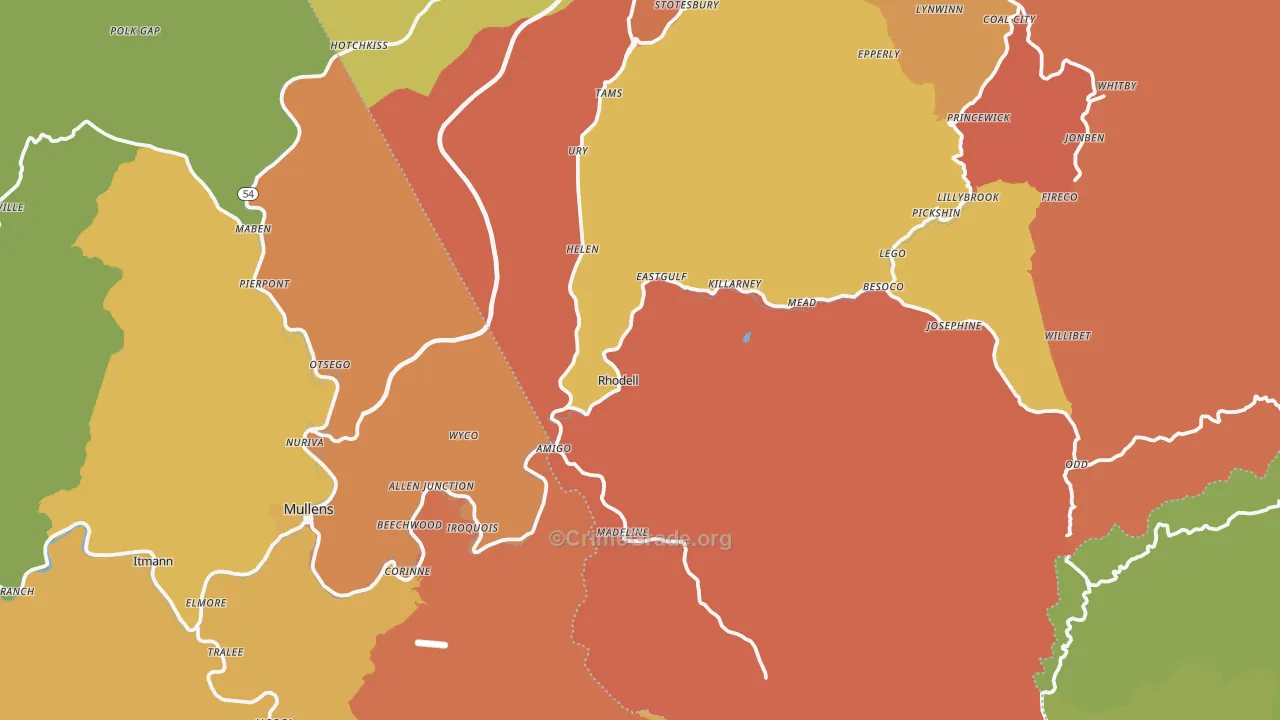 Rhodell, WV Map of Vandalism Rates
