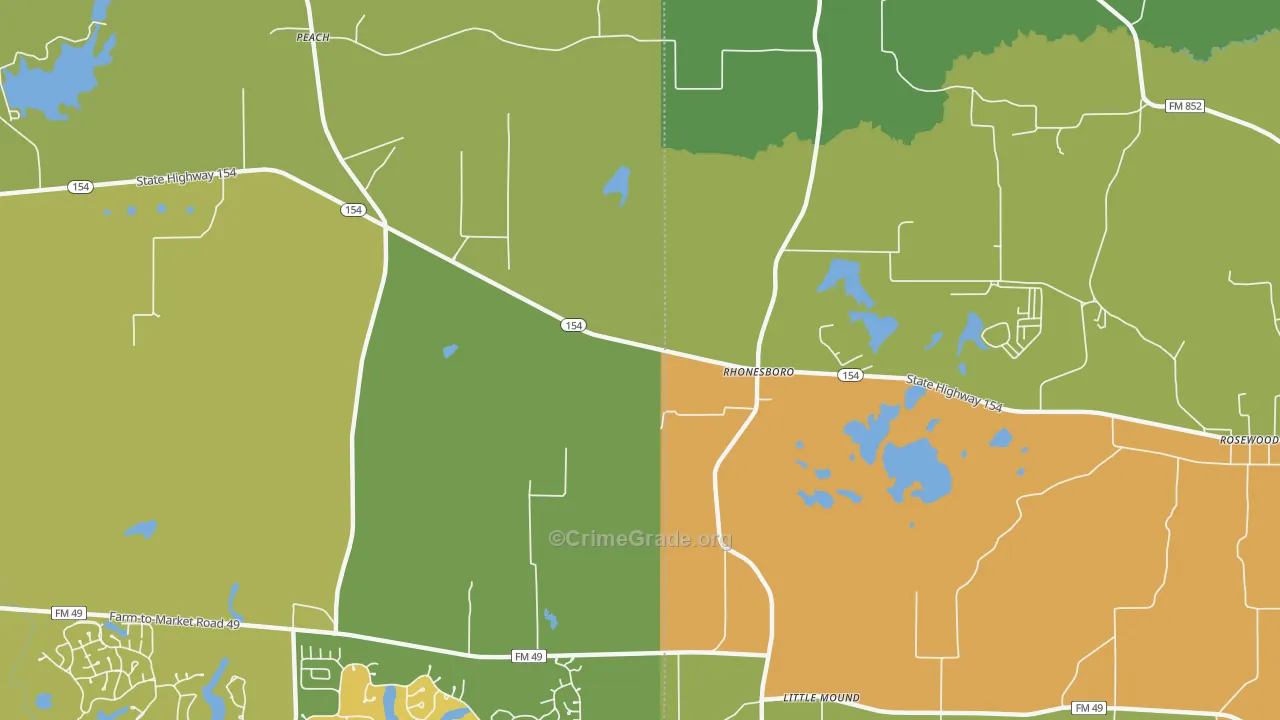 Rhonesboro, TX Map of Vandalism Rates