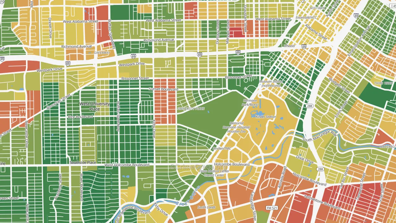 Rice, Houston, TX Map of Vandalism Rates
