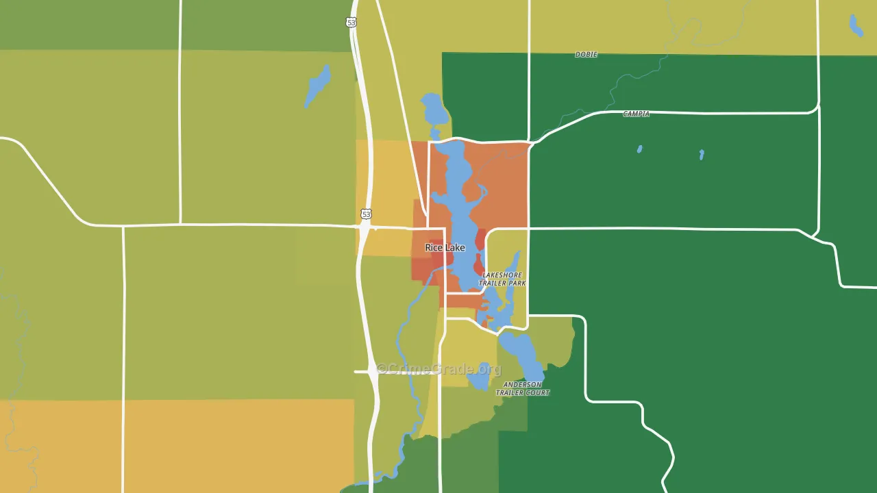 Rice Lake, WI Map of Vandalism Rates