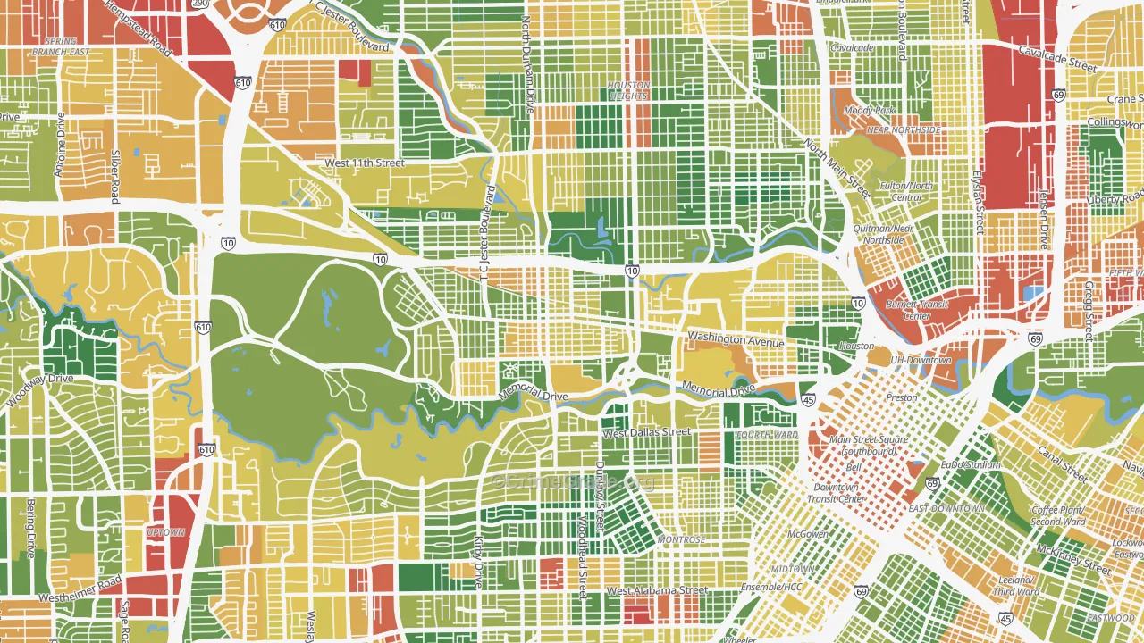 Rice Military, Houston, TX Map of Vandalism Rates