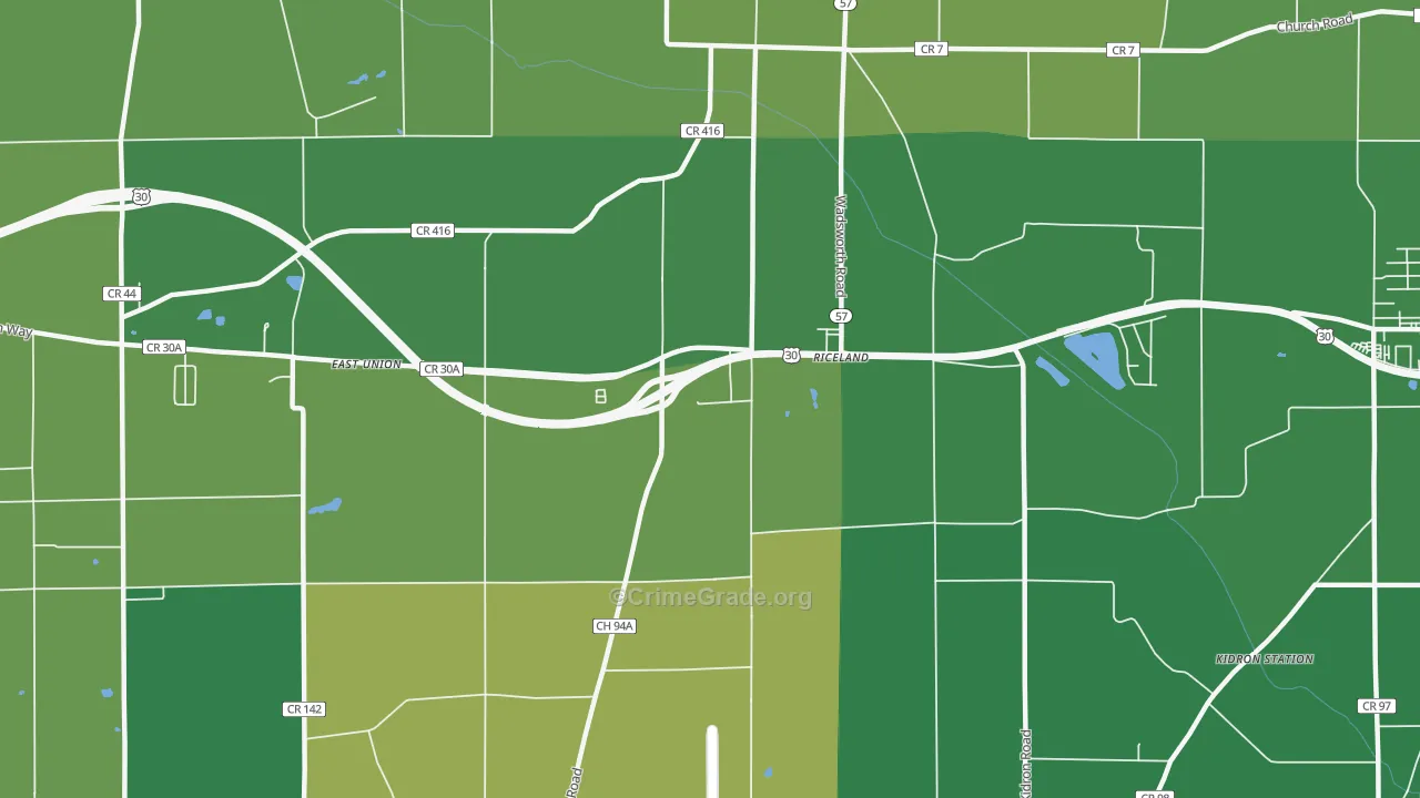 Riceland, OH Map of Vandalism Rates