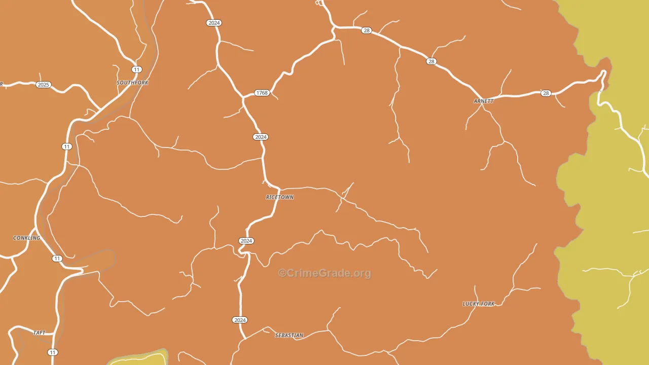 Ricetown, KY Map of Vandalism Rates