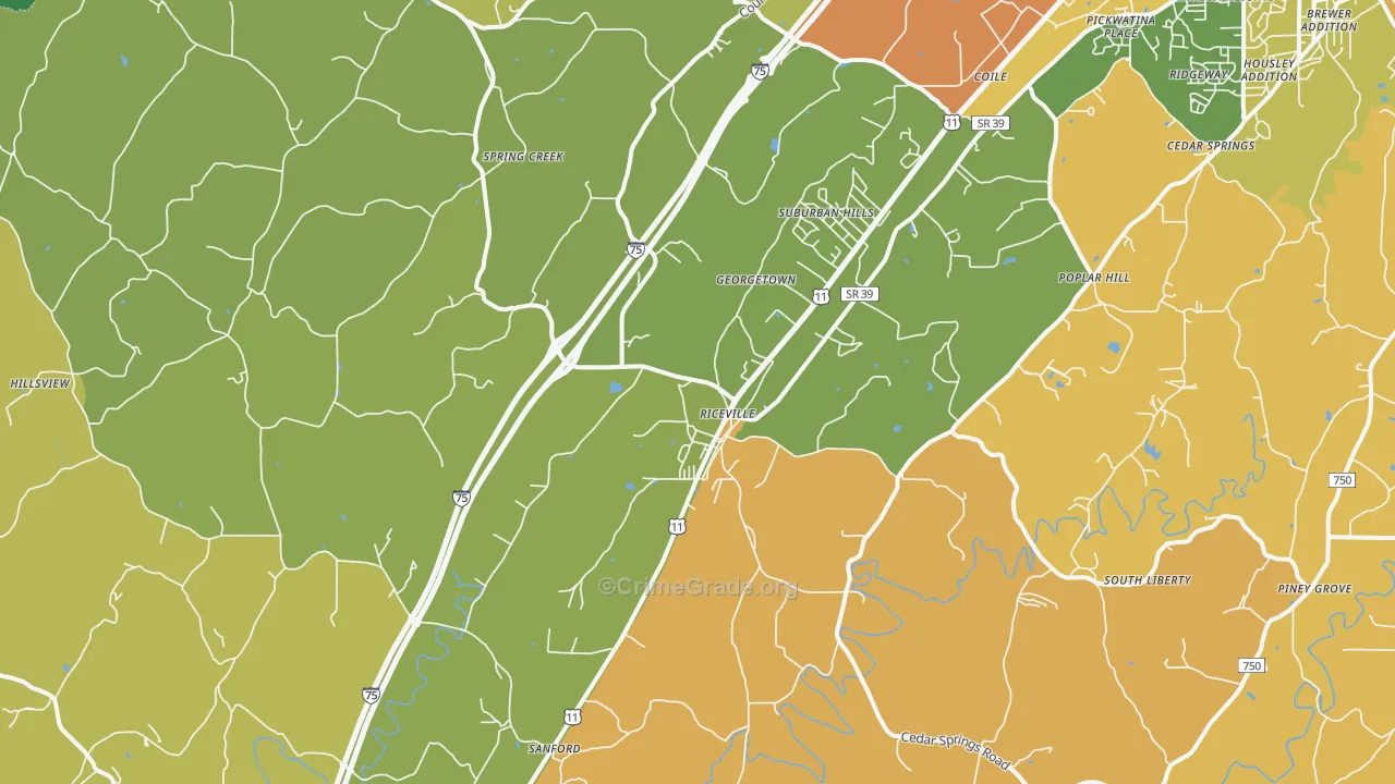 Riceville, TN Map of Vandalism Rates