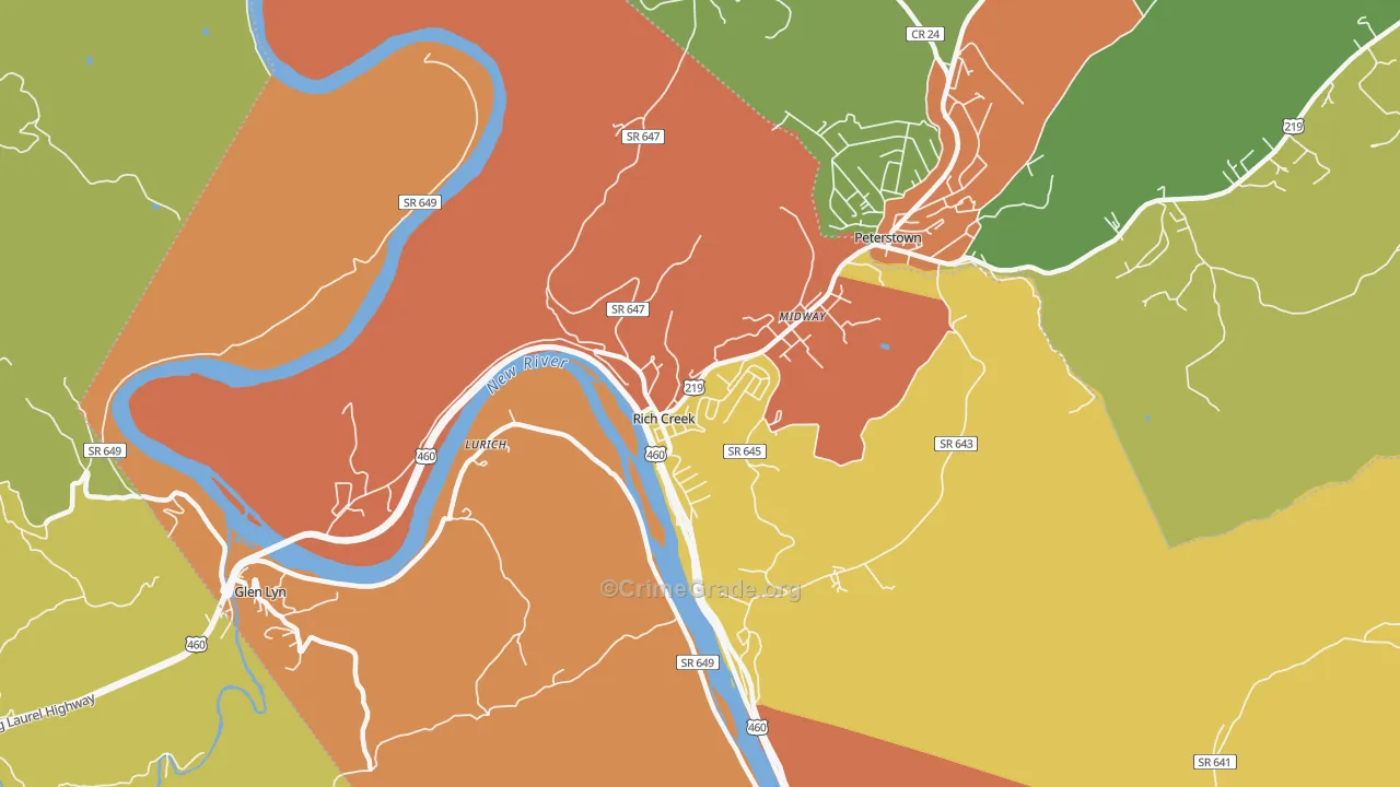 Rich Creek, VA Map of Vandalism Rates