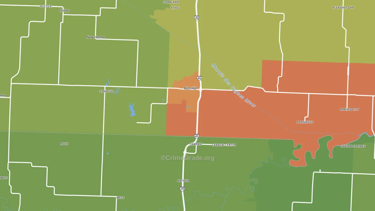 Rich Hill, MO Map of Vandalism Rates