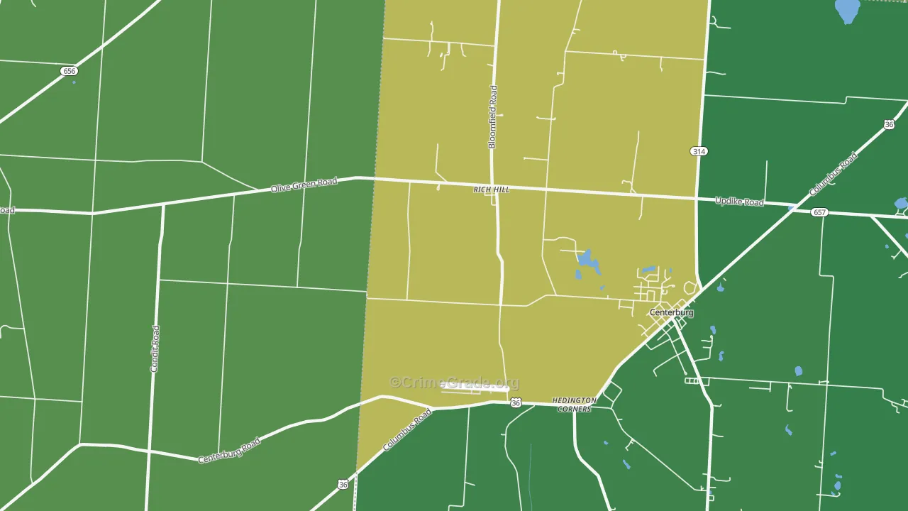 Rich Hill, OH Map of Vandalism Rates