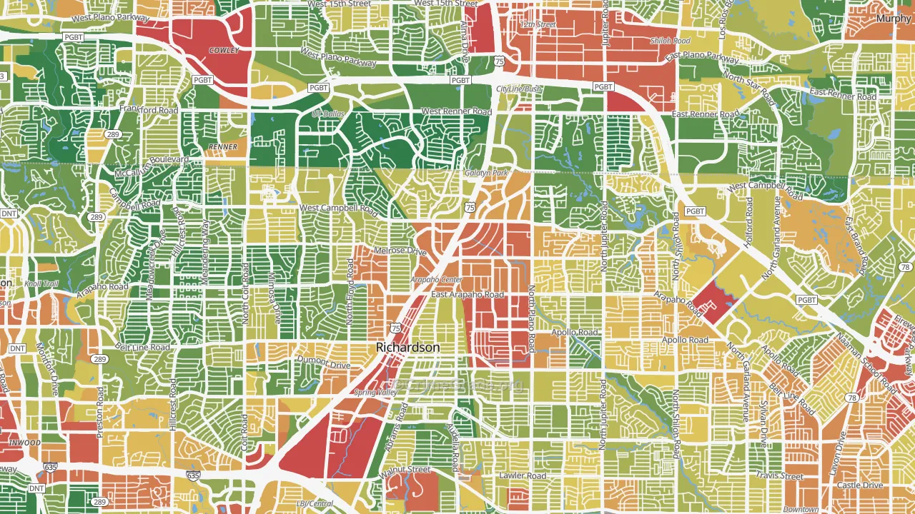 Richardson, TX Map of Vandalism Rates