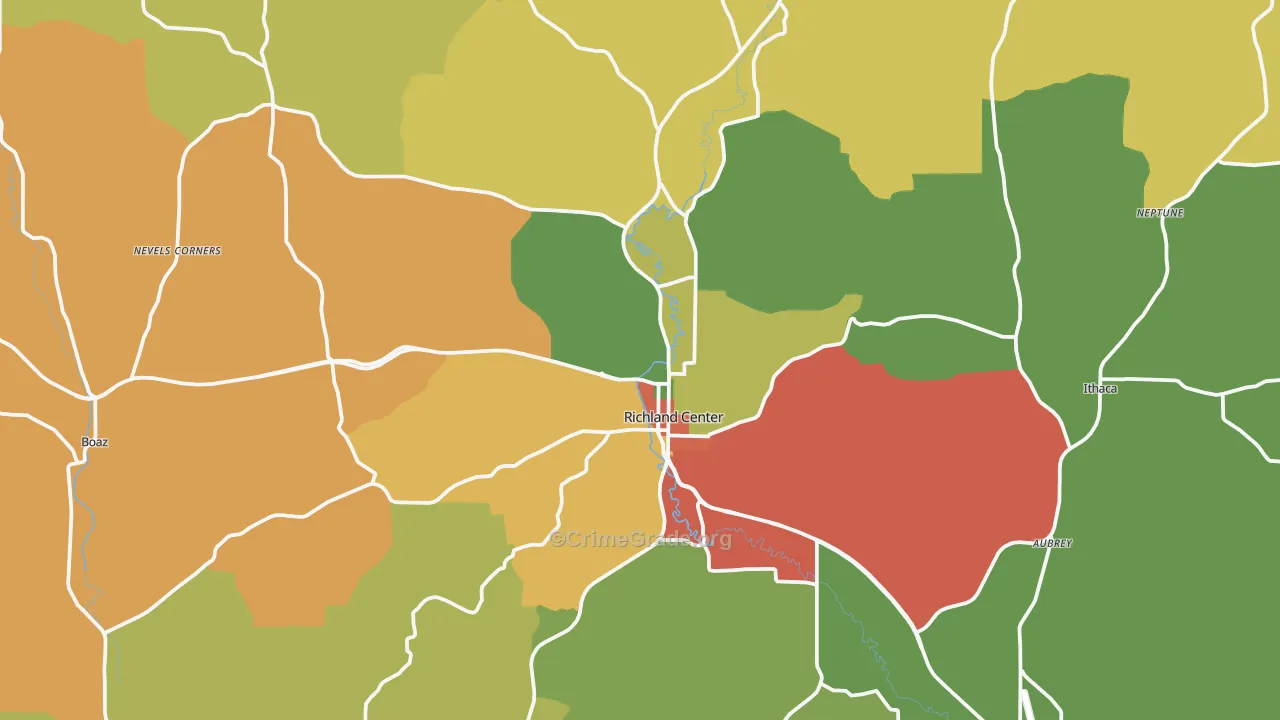Richland Center, WI Map of Vandalism Rates