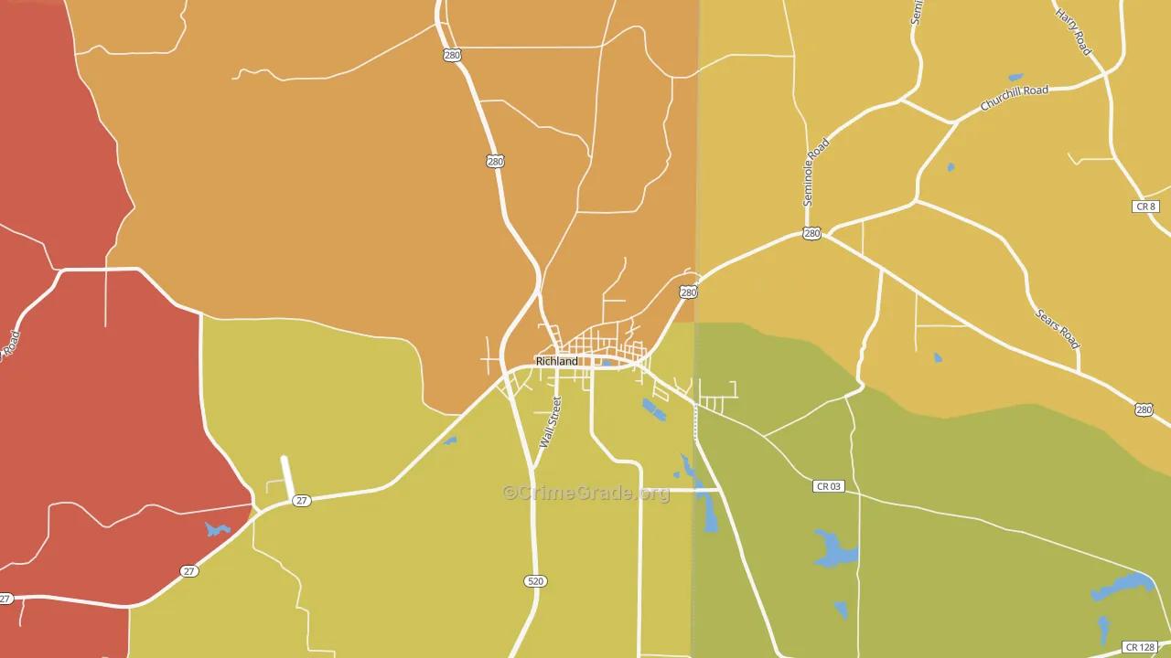 Richland, GA Map of Vandalism Rates