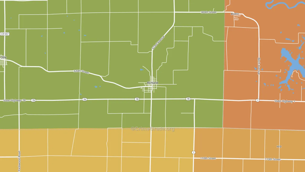 Richland, IA Map of Vandalism Rates