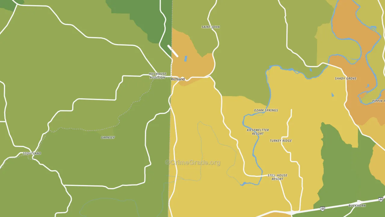 Richland, MO Map of Vandalism Rates