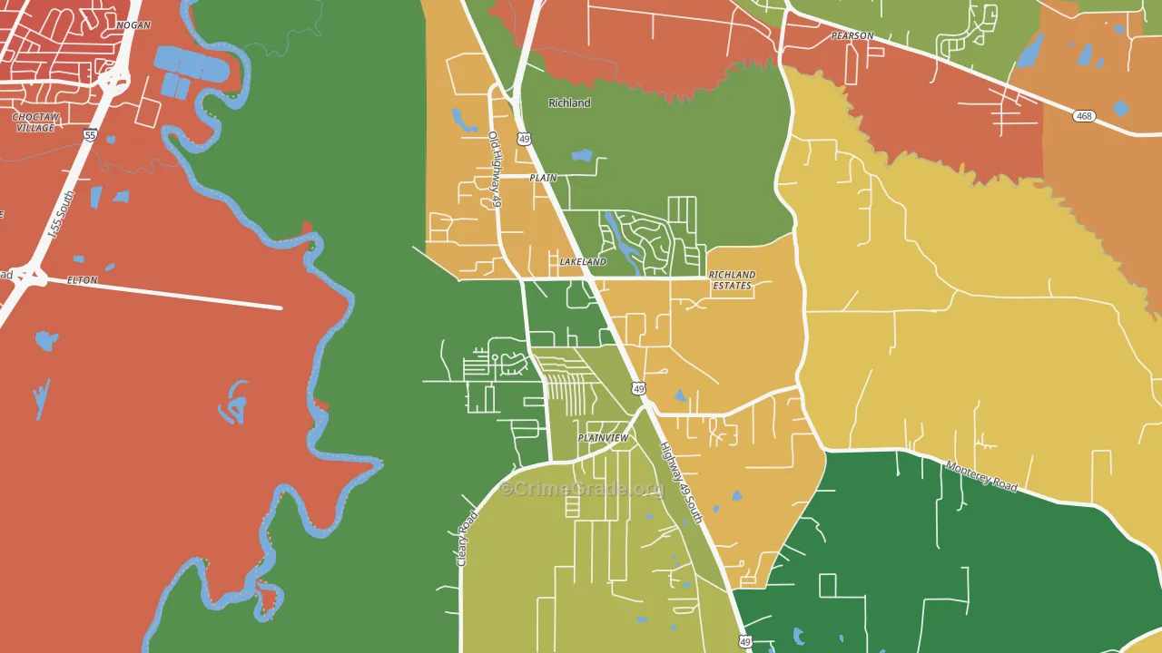 Richland, MS Map of Vandalism Rates