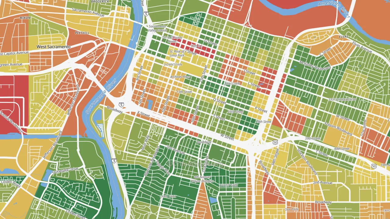 Richmond Grove, Sacramento, CA Map of Vandalism Rates
