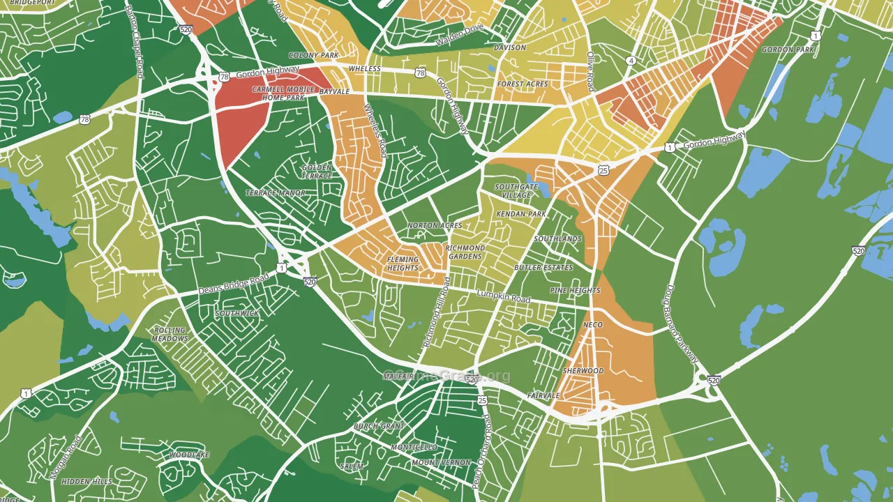 Richmond Hill, Augusta, GA Map of Vandalism Rates