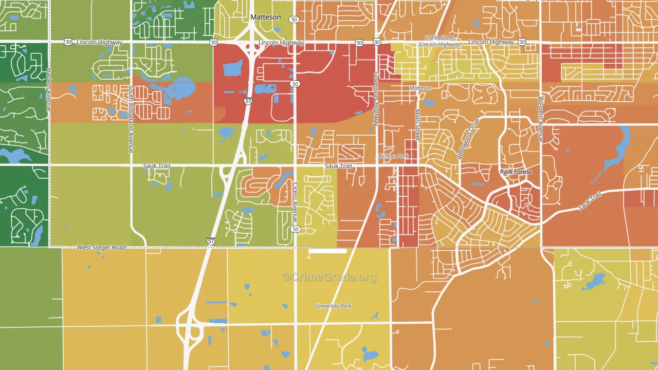 Richton Park, IL Map of Vandalism Rates