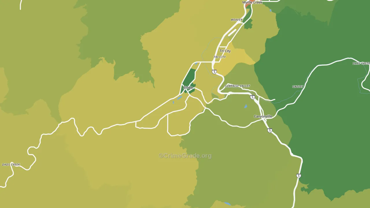 Riddle, OR Map of Vandalism Rates