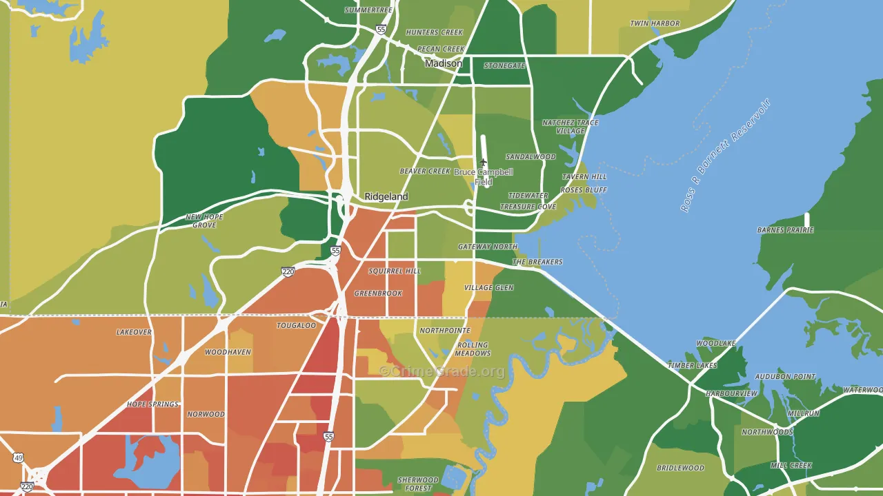 Ridgeland, MS Map of Vandalism Rates