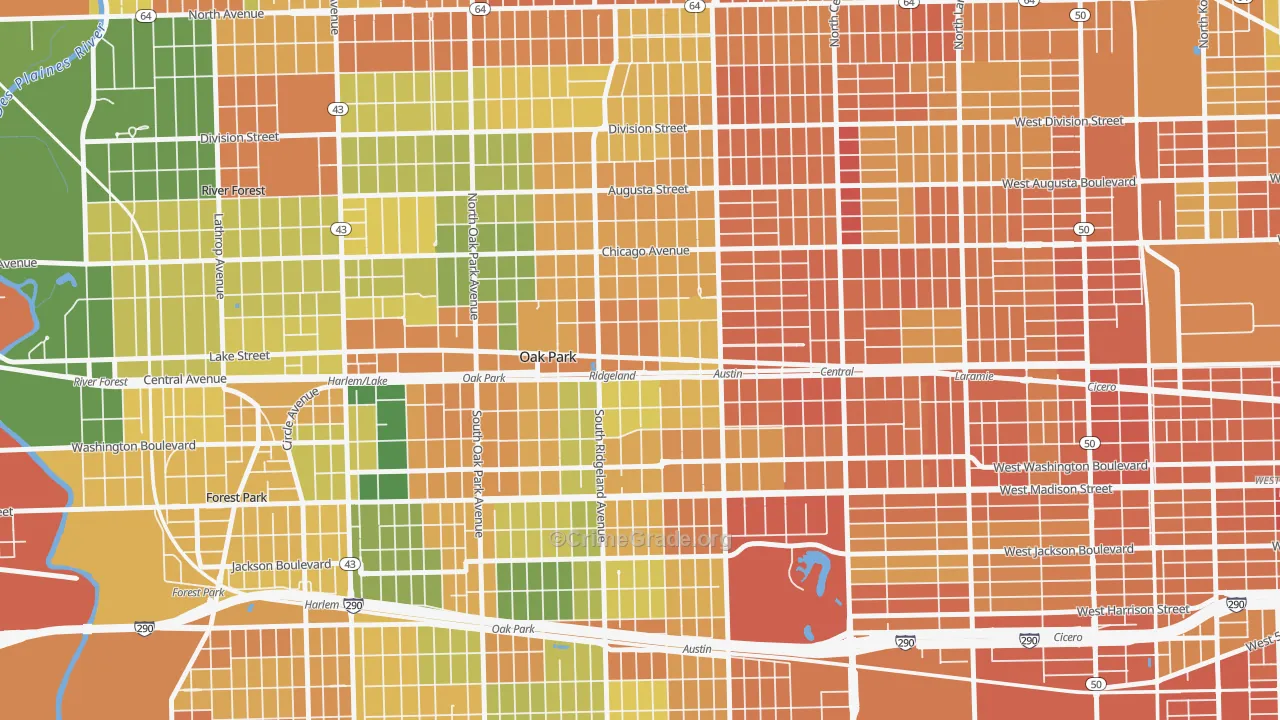 Ridgeland, Oak Park, IL Map of Vandalism Rates