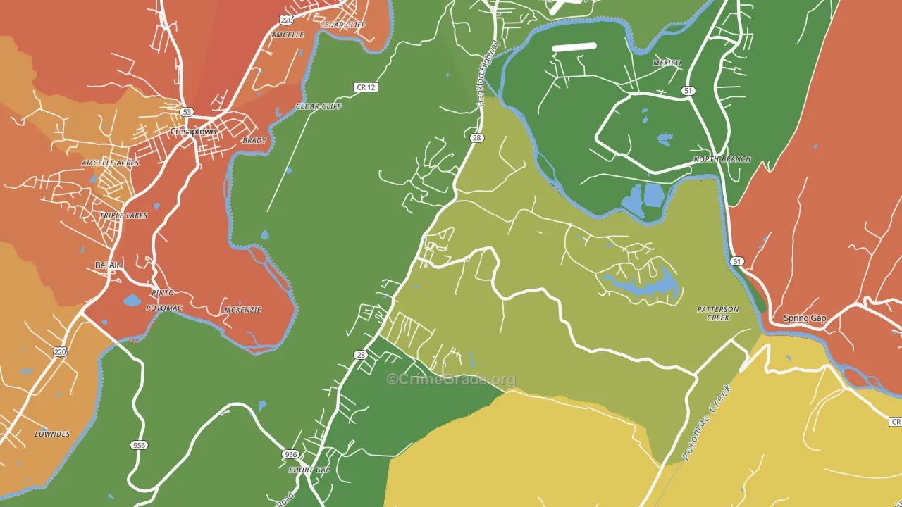 Ridgeley, WV Map of Vandalism Rates