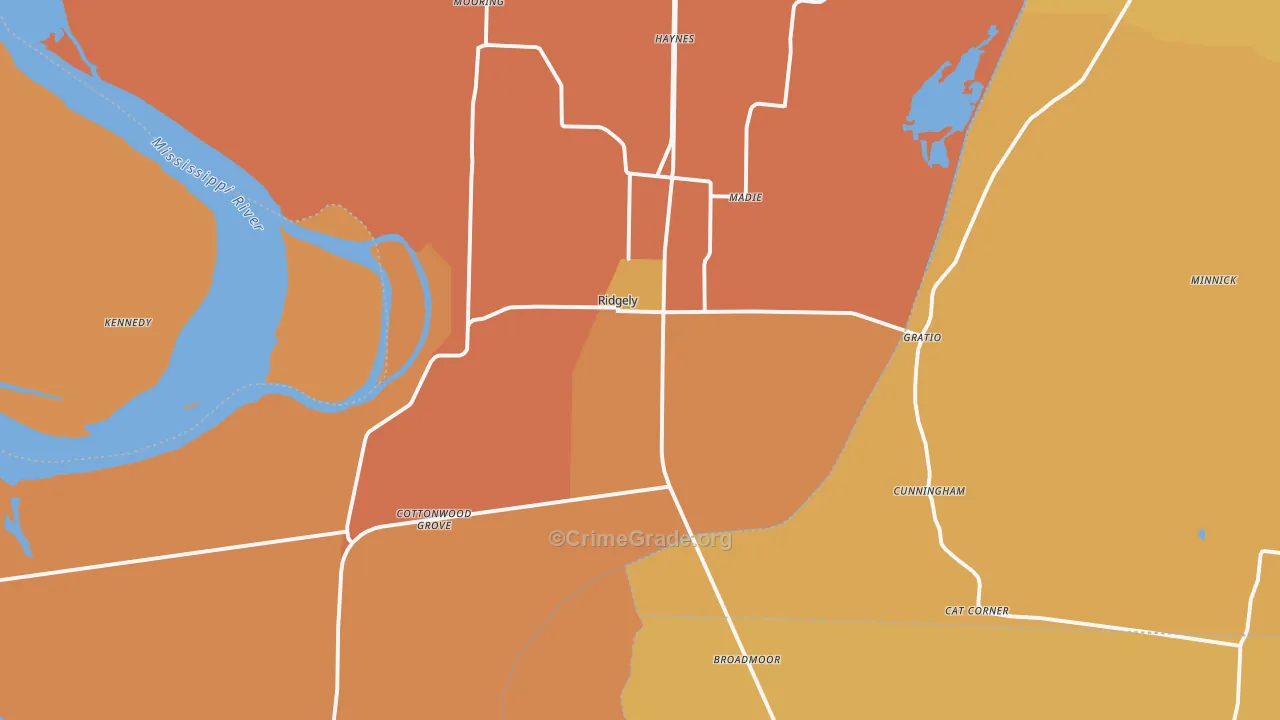Ridgely, TN Map of Vandalism Rates