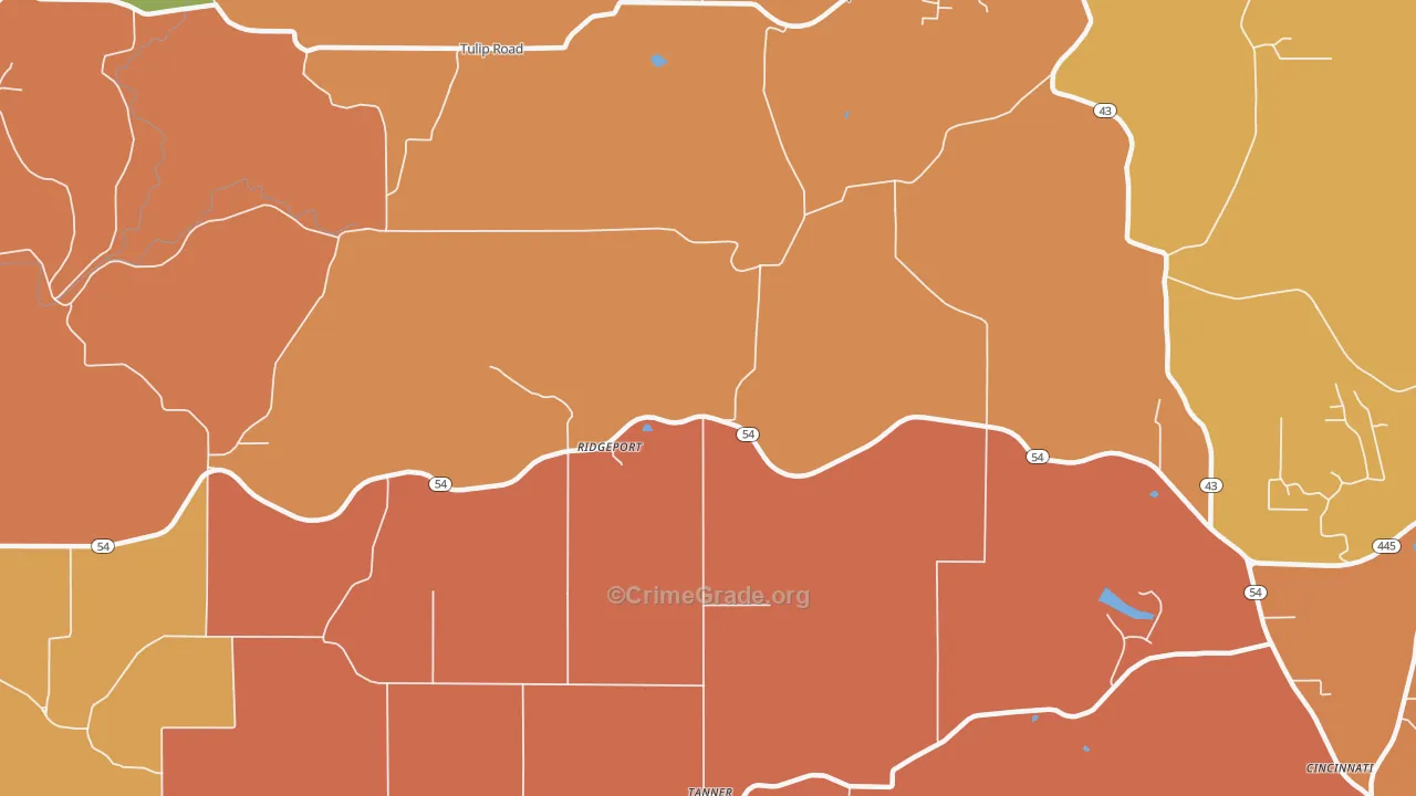 Ridgeport, IN Map of Vandalism Rates