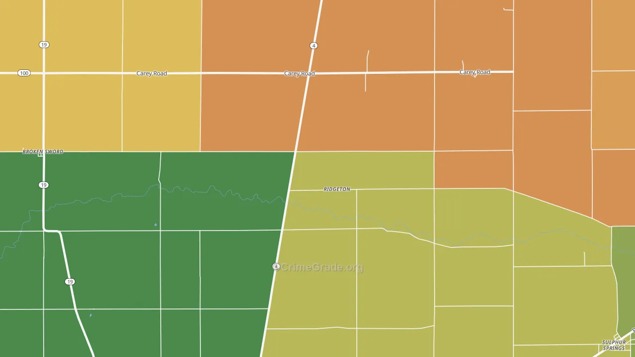 Ridgeton, OH Map of Vandalism Rates