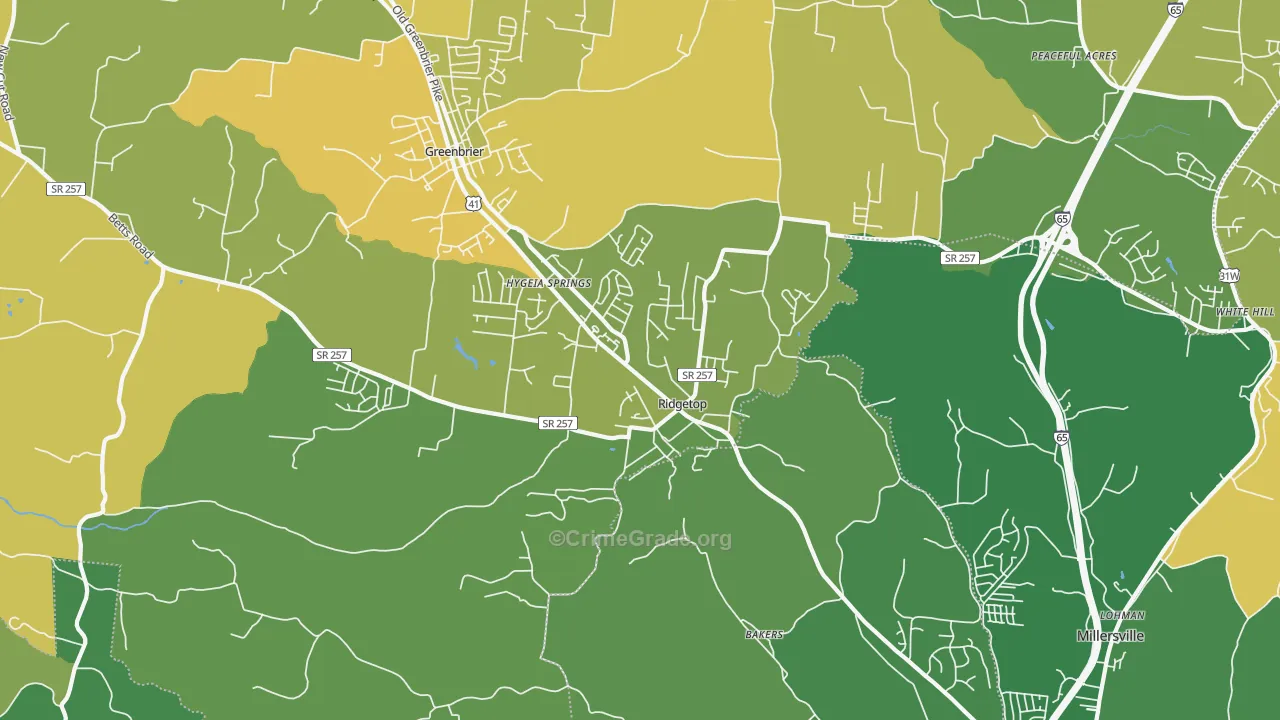 Ridgetop, TN Map of Vandalism Rates