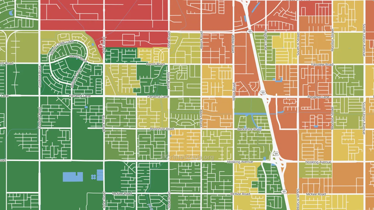 Ridgeview Estates, Bakersfield, CA Map of Vandalism Rates