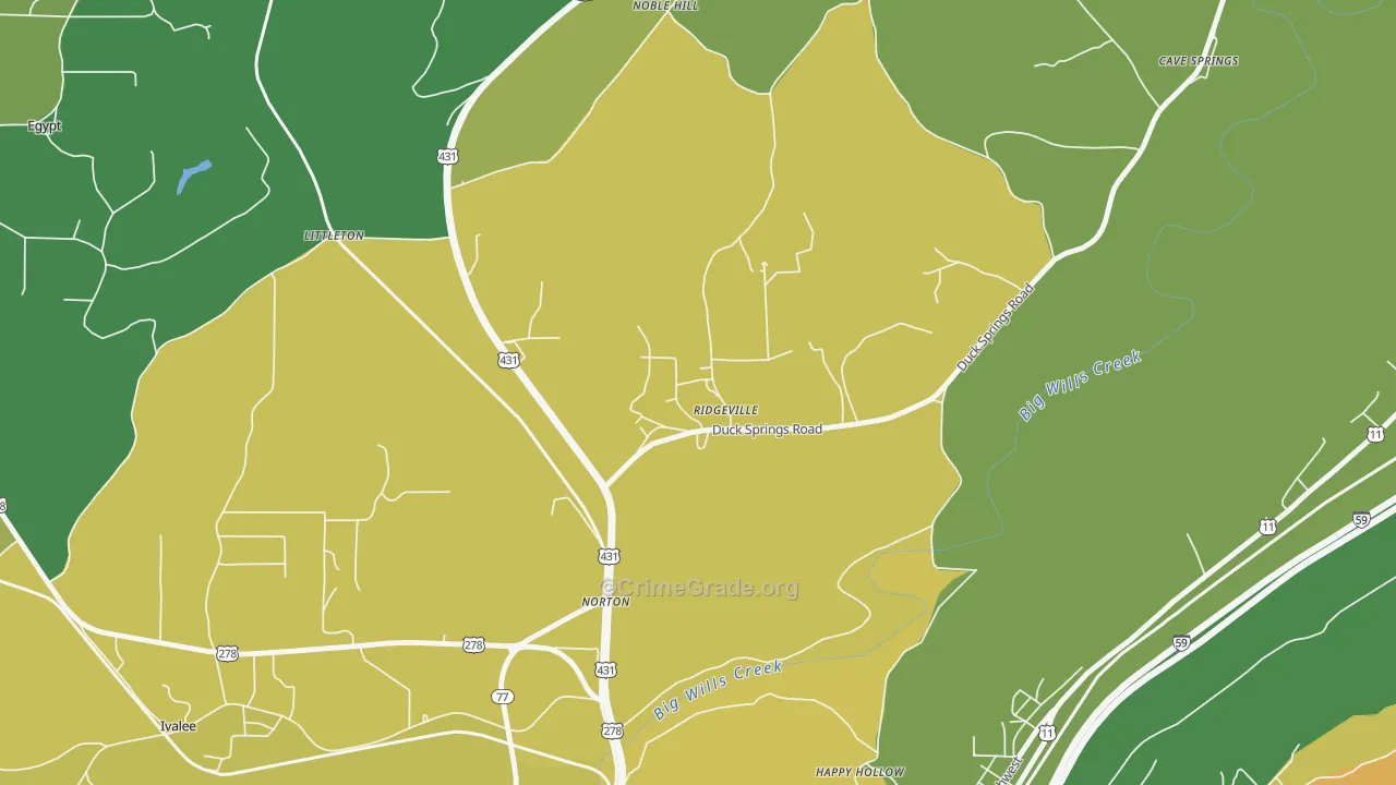 Ridgeville, AL Map of Vandalism Rates