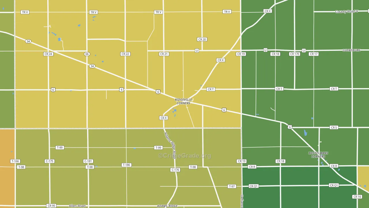 Ridgeville Corners, OH Map of Vandalism Rates