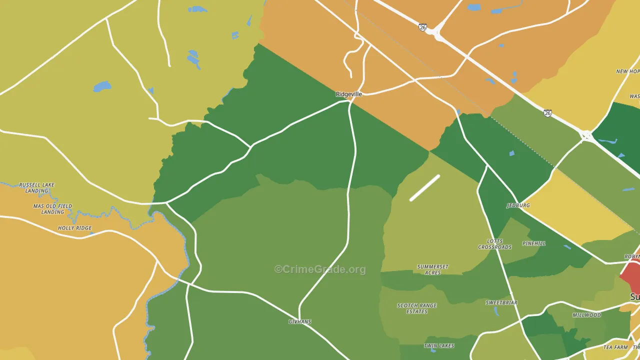 Ridgeville, SC Map of Vandalism Rates