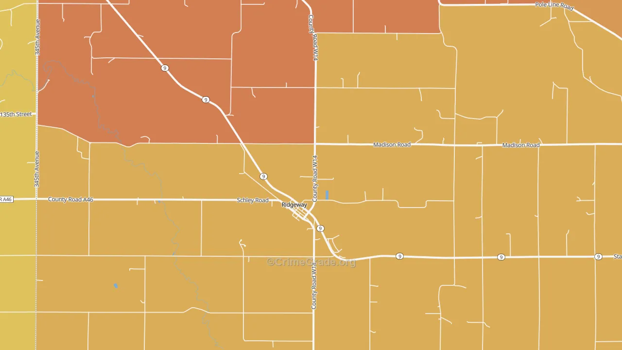 Ridgeway, IA Map of Vandalism Rates