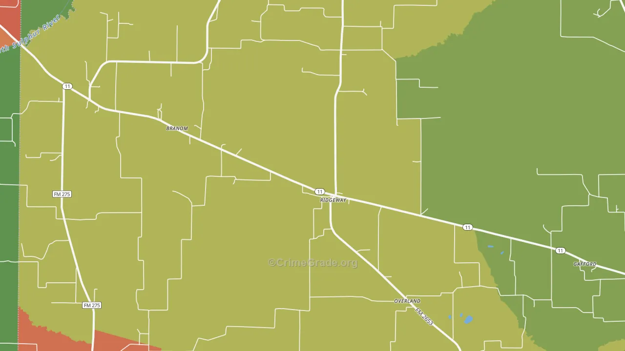 Ridgeway, TX Map of Vandalism Rates