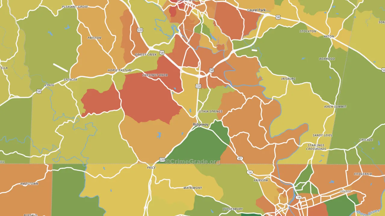 Ridgeway, VA Map of Vandalism Rates